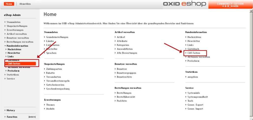 Metadaten bei Oxid Online Shop